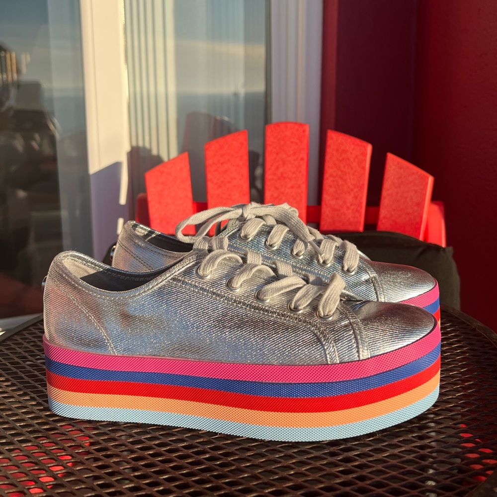 STEVE MADDEN shoes | Rainbow platform sneakers | Metallic Silver